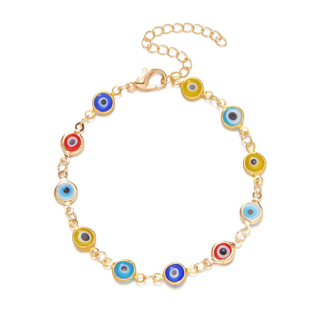 Bracelet Chaîne Œil Turc Émaillé – Bracelet Fin Doré Réglable, 5 Coloris