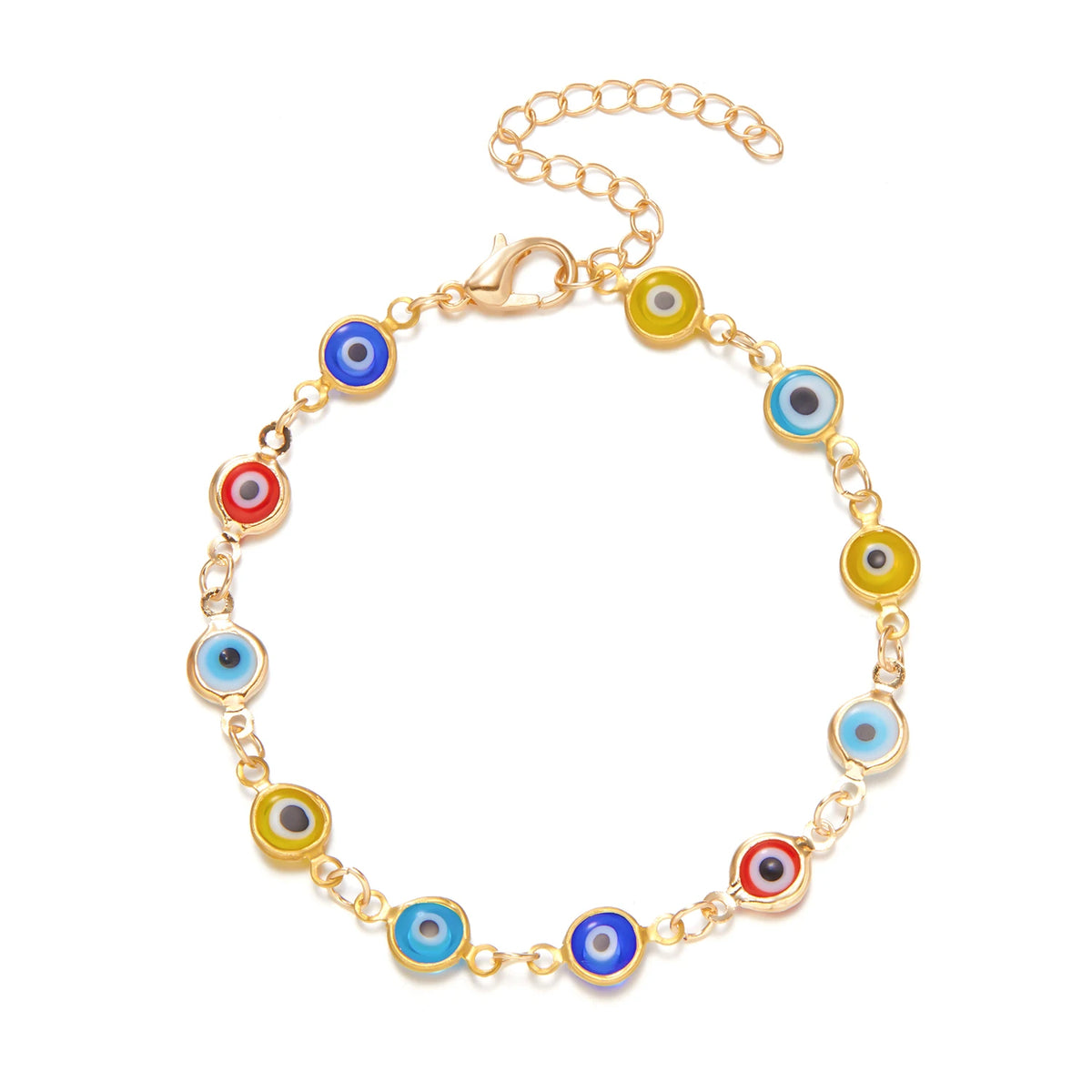 Bracelet Chaîne Œil Turc Émaillé – Bracelet Fin Doré Réglable, 5 Coloris