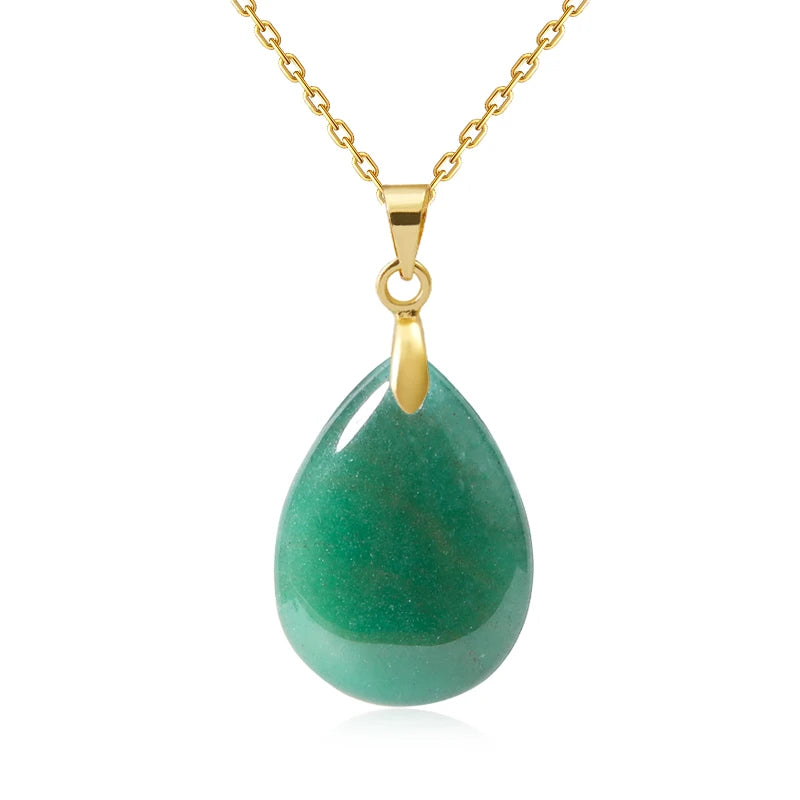 Collier Pendentif Goutte en Pierre Naturelle au Choix – Monture Dorée ou Argentée, avec Chaîne