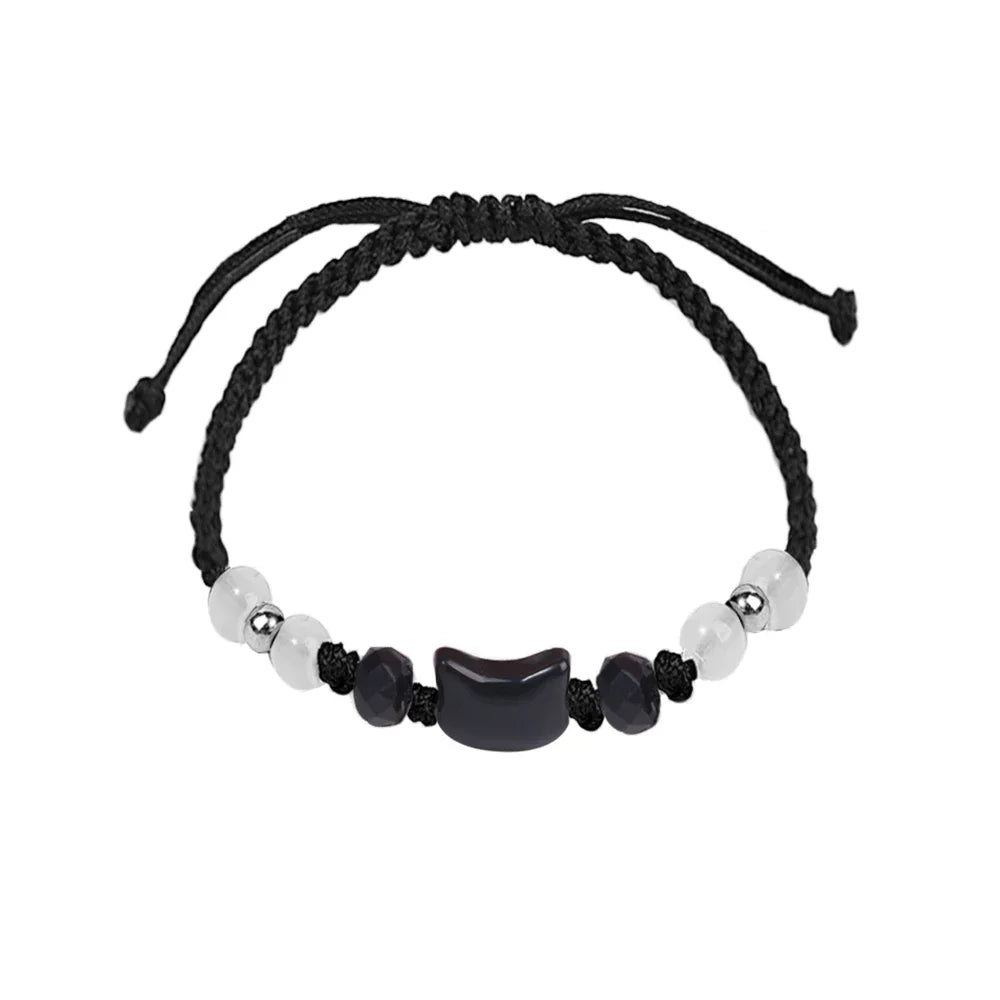 Bracelets Chat Pierre de Lune et Obsidienne – Cordon Tressé Réglable, à l'Unité ou en Duo