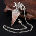 Pendule Triple Lune et Pentacle en Orgonite – Éclats de Pierres Naturelles, 8 Pierres au Choix
