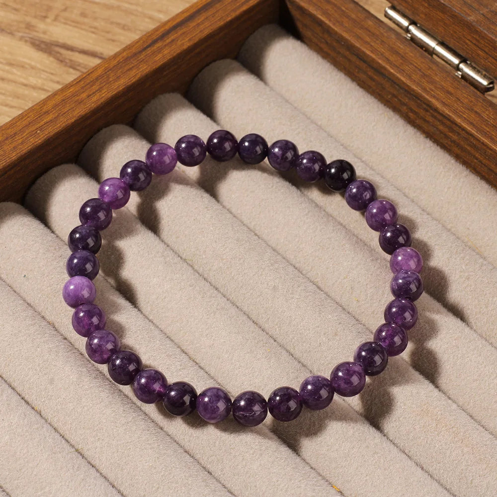 Bracelet Améthyste Naturelle – Perles Rondes 6, 8 ou 10 mm, Élastique, Femme et Homme