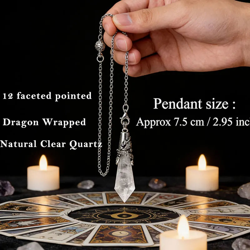 Pendule Divinatoire en Pierre Naturelle – Améthyste, Obsidienne ou Cristal de Roche, avec Chaînette