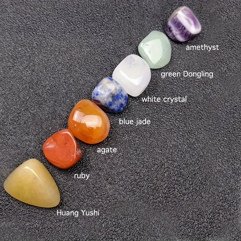Coffret 14 Pierres 7 Chakras – 8 Pointes et 6 Pierres Roulées, Boîte Cadeau