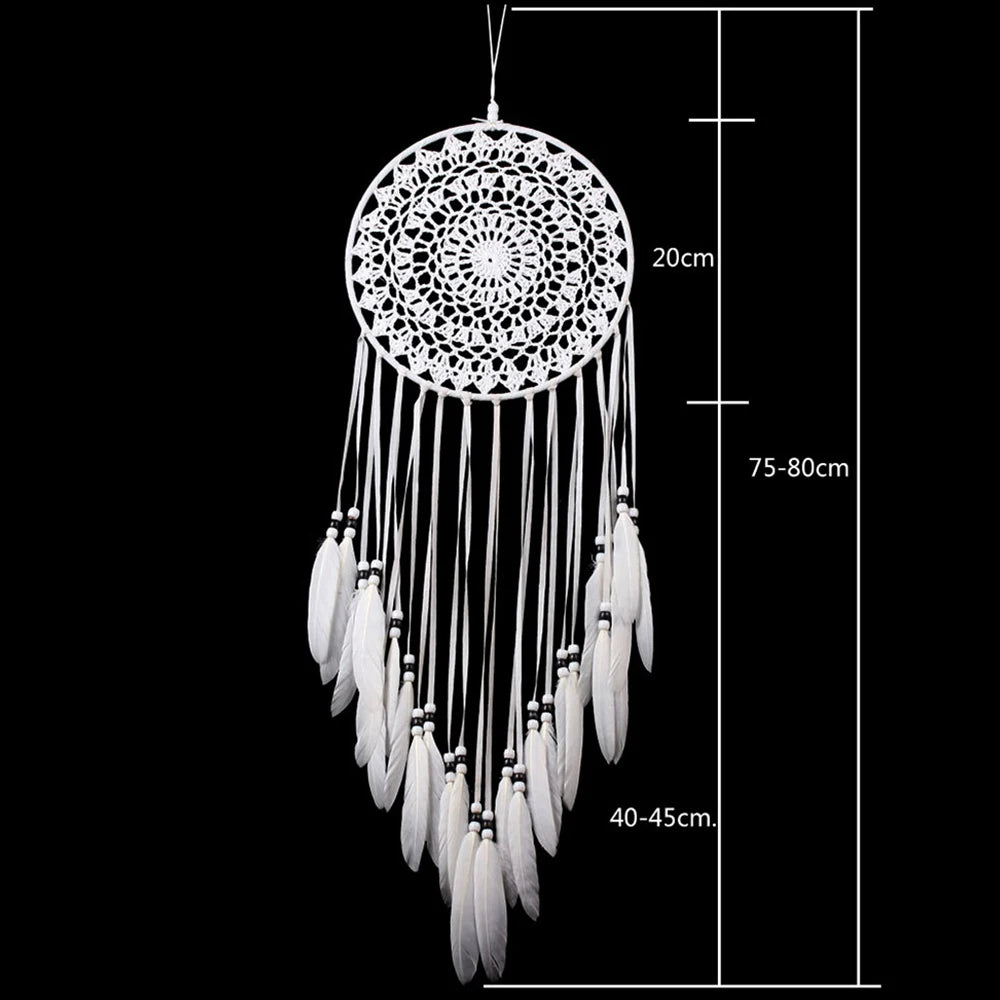 Grand Attrape-Rêves en Dentelle et Plumes – Décoration Murale Bohème, Blanc, Rose ou Double Cercle