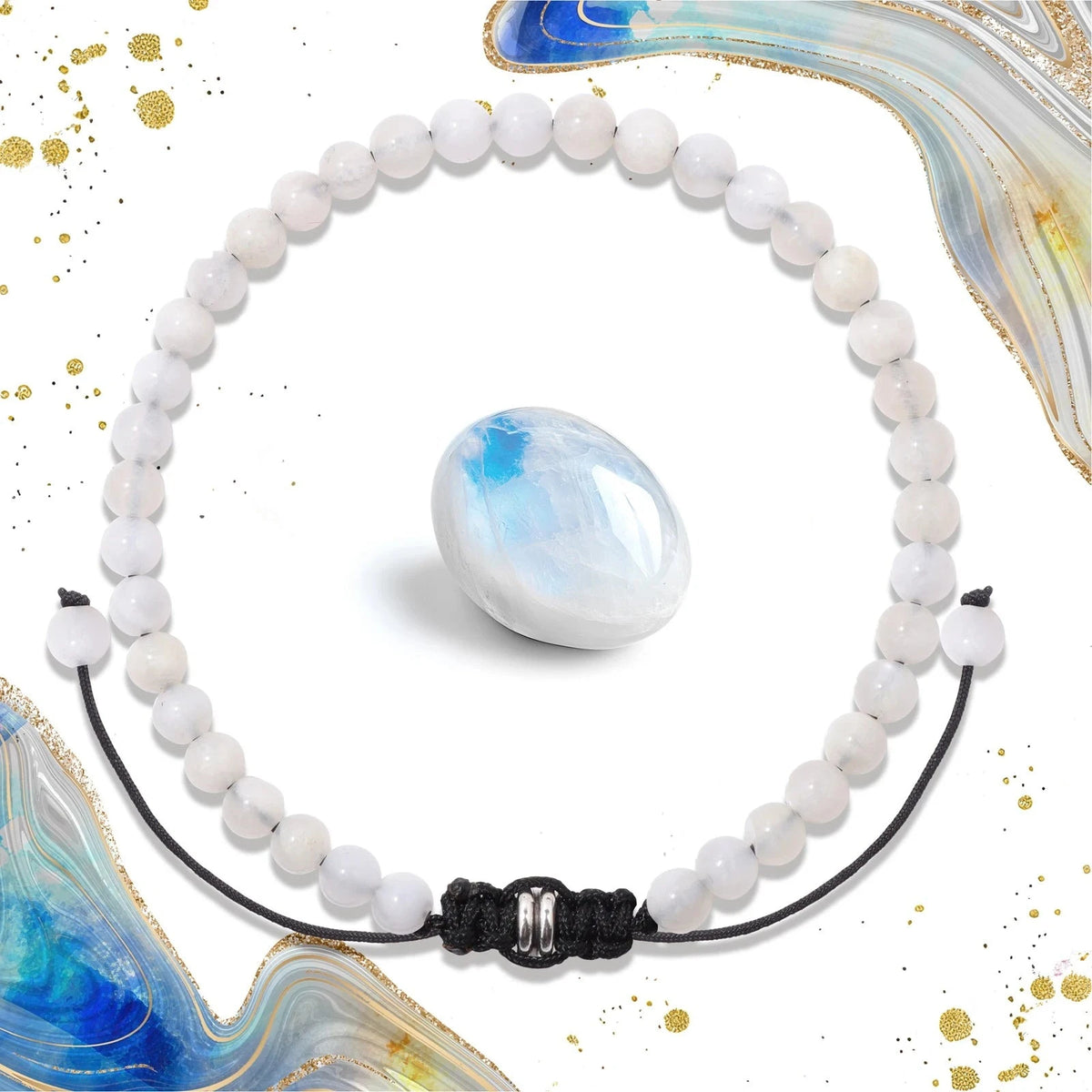 Bracelet Cordon Tressé Réglable – Perles de Pierre Naturelle au Choix 4, 6 ou 8 mm, avec Carte