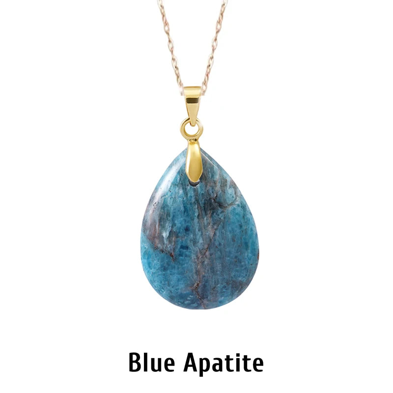 Collier Pendentif Goutte en Pierre Naturelle au Choix – Monture Dorée ou Argentée, avec Chaîne