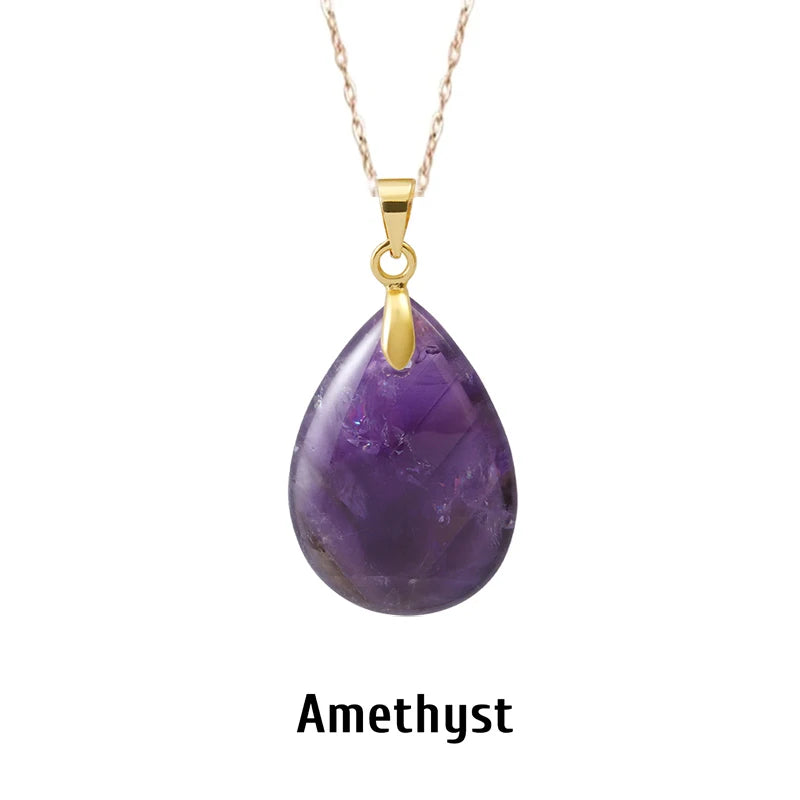 Collier Pendentif Goutte en Pierre Naturelle au Choix – Monture Dorée ou Argentée, avec Chaîne