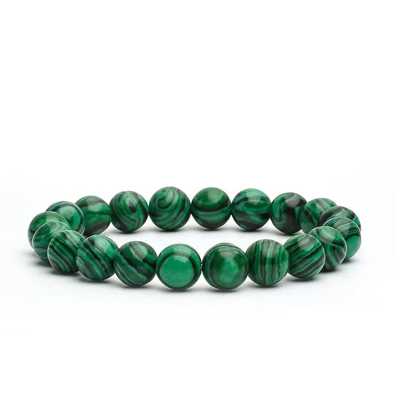 Bracelet Malachite Naturelle – Perles Vertes 6, 8 ou 10 mm, Élastique, Femme et Homme