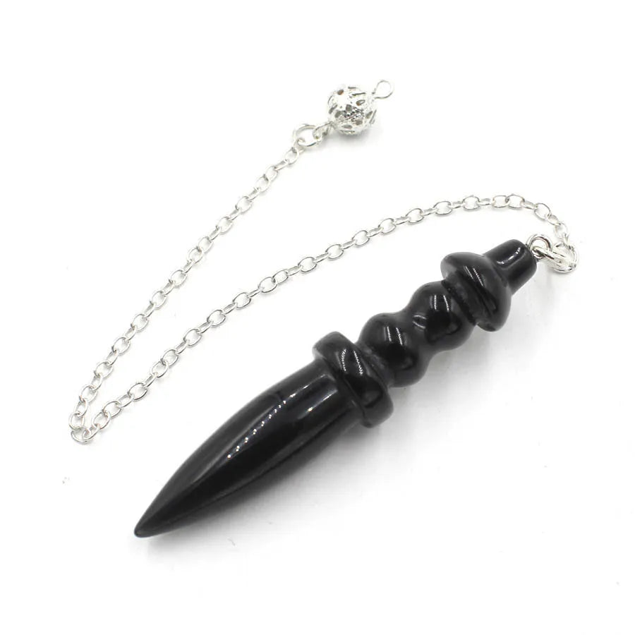 Pendule Thot Égyptien en Pierre Naturelle Sculptée – Obsidienne, Améthyste, 7 Chakras… 11 Pierres