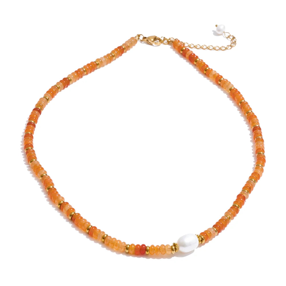 Collier Perles Heishi en Pierre Naturelle et Acier Doré – Ras du Cou Bohème, 10 Pierres au Choix