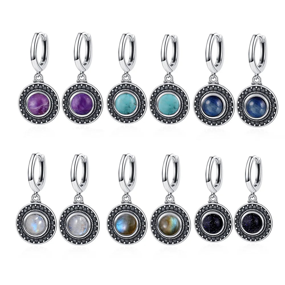 Boucles d'Oreilles Vintage en Argent 925 et Pierre Naturelle – Cyanite, Pierre de Lune, Labradorite… 10 Modèles