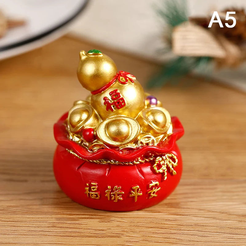 Sac de Fortune Feng Shui en Résine – Porte-Bonheur Rouge et Or du Nouvel An Chinois, 5 Modèles