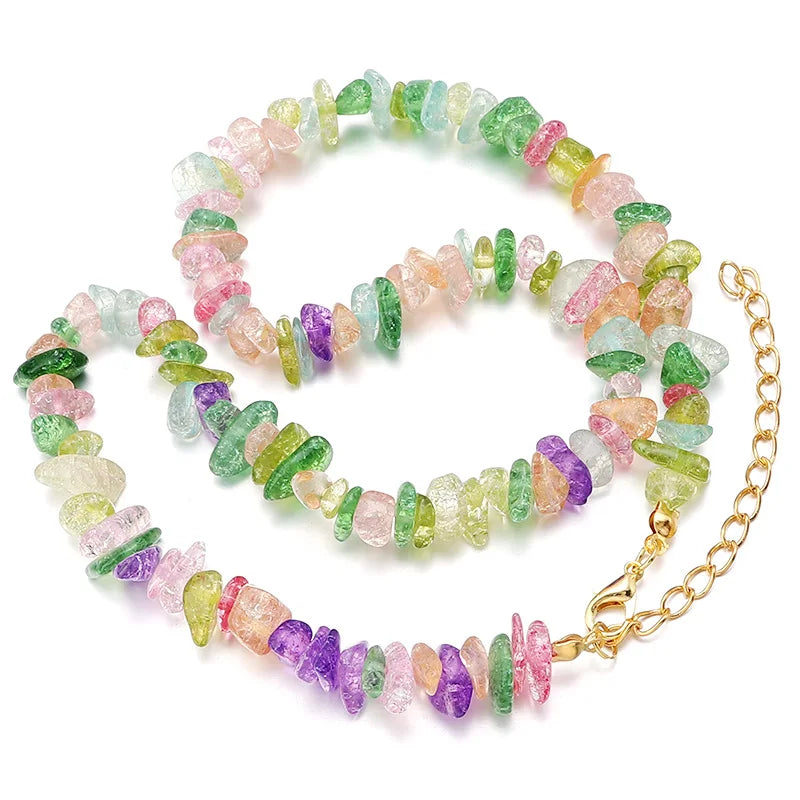 Collier Ras du Cou en Éclats de Pierres Naturelles – 16 Pierres au Choix, 43 cm