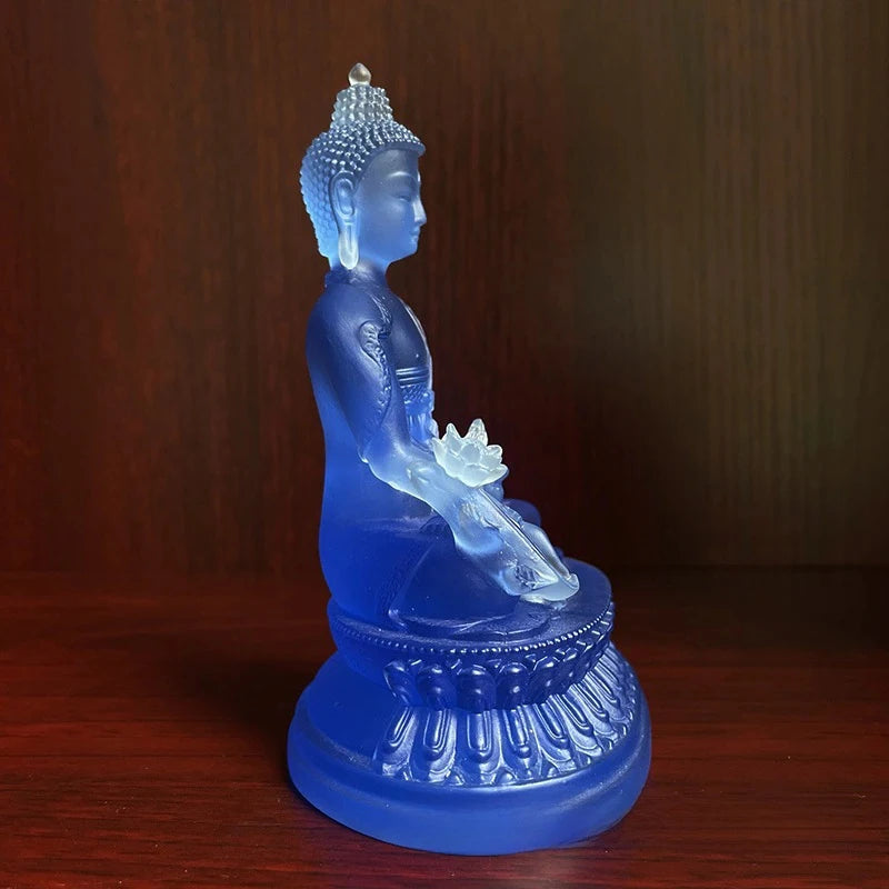 Statue Bouddha de Médecine Bleu – Style Thaï, Résine Translucide, 11 cm