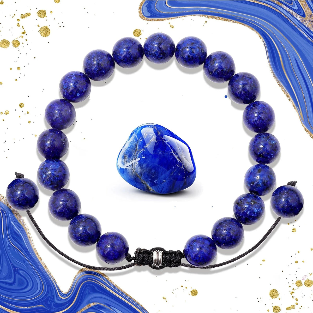 Bracelet Cordon Tressé Réglable – Perles de Pierre Naturelle au Choix 4, 6 ou 8 mm, avec Carte
