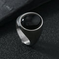 Chevalière Homme en Acier Inoxydable – Cabochon Onyx Noir, Œil de Tigre ou Aventurine, Argenté ou Doré