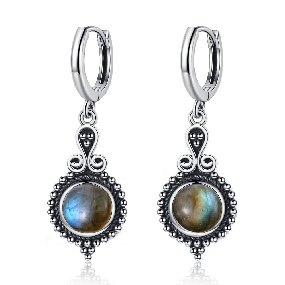 Boucles d'Oreilles Pendantes Vintage – Cyanite, Labradorite, Charoïte… Pierre Naturelle au Choix