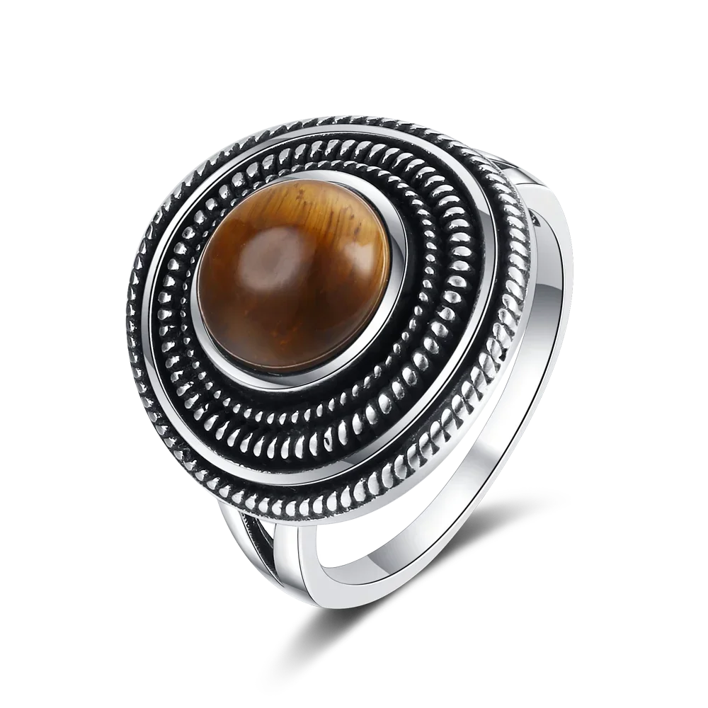 Bague Ronde Spirale en Pierre Naturelle 8 mm – Monture Argentée, Rhodochrosite, Charoïte, Labradorite…
