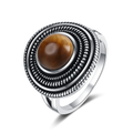 Bague Ronde Spirale en Pierre Naturelle 8 mm – Monture Argentée, Rhodochrosite, Charoïte, Labradorite…