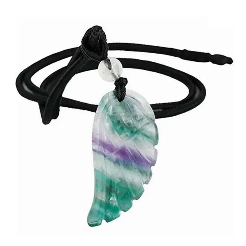 Collier Aile d'Ange en Pierre Naturelle Femme – Pendentif Sculpté Améthyste, Fluorite, Quartz Rose et 11 Autres Pierres, Cordon Réglable, Idée Cadeau