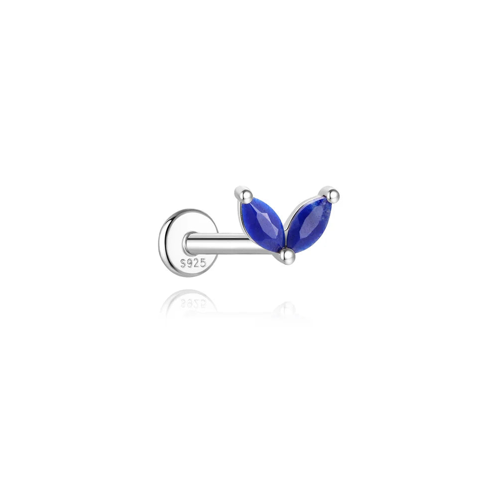 Piercing en Argent 925 et Lapis-Lazuli – Clou Plat Étoile, Fleur, Papillon, 16 Modèles Doré ou Argenté