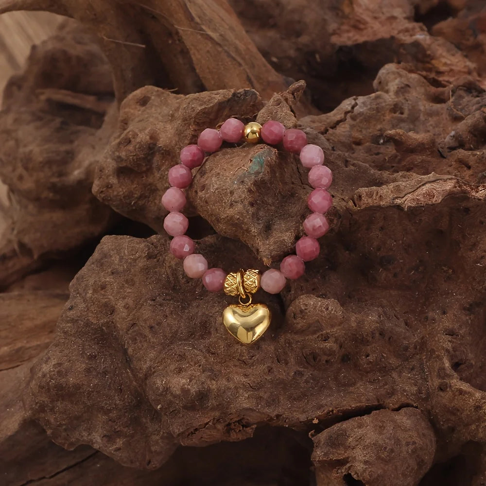Bague Perlée Extensible en Pierres Naturelles – Cœur, Trèfle, Améthyste, Labradorite…