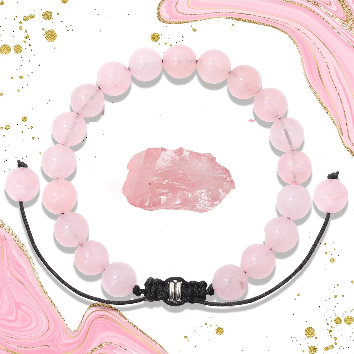 Bracelet Cordon Tressé Réglable – Perles de Pierre Naturelle au Choix 4, 6 ou 8 mm, avec Carte