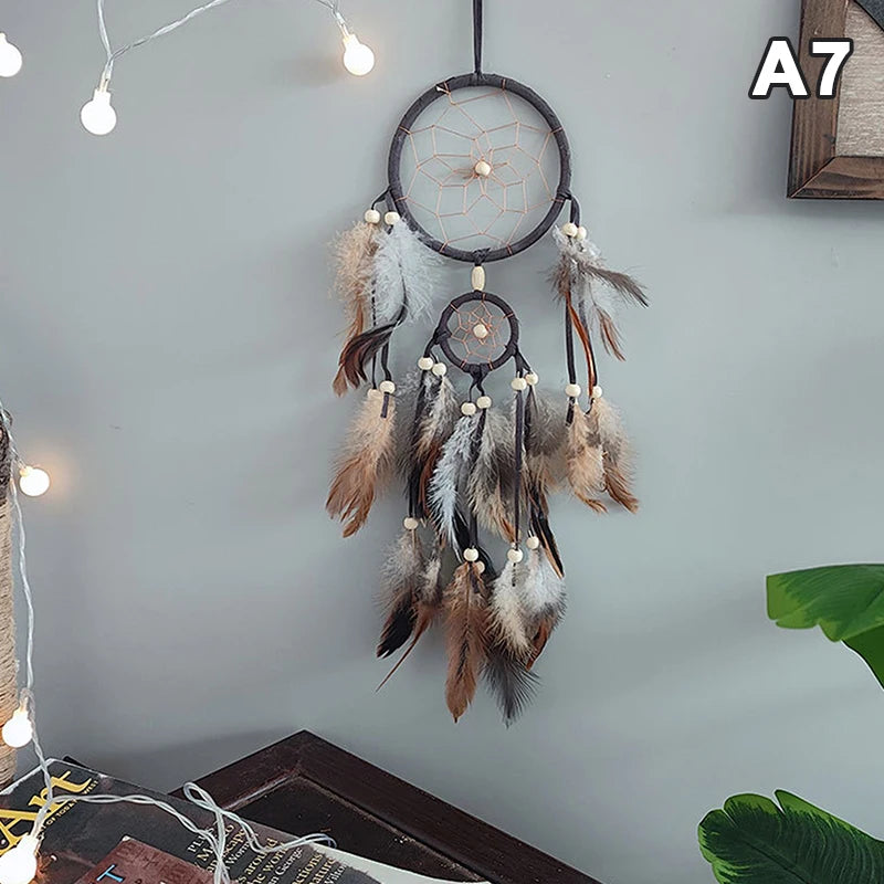 Attrape-Rêves Indien aux Plumes Brunes – Décoration Murale Naturelle, 7 Modèles