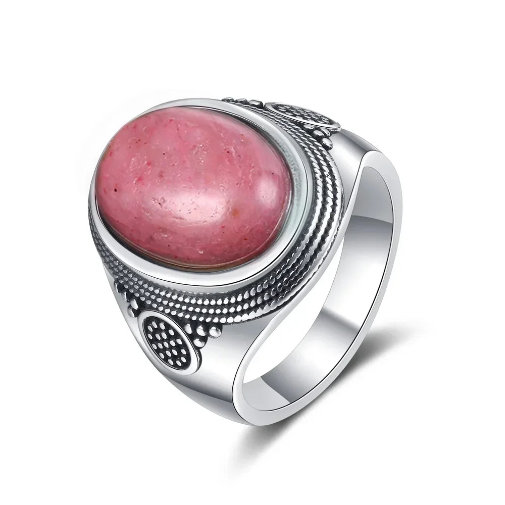 Bague Cabochon Ovale 10 x 14 mm – Monture Argentée Ciselée Unisexe, Œil de Tigre, Labradorite, Lapis…