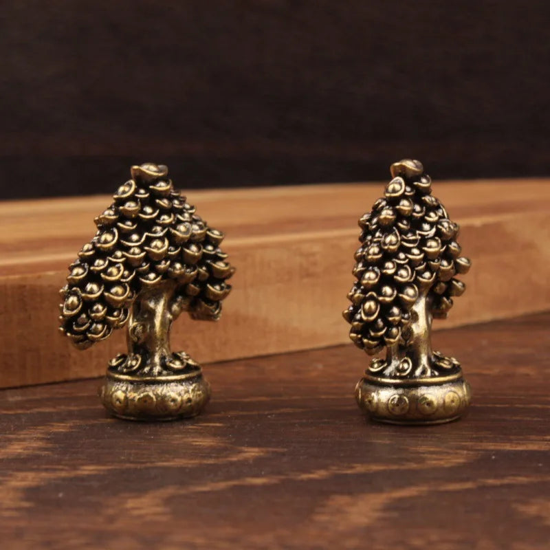 Arbre de Richesse Miniature en Laiton – Figurine Feng Shui Porte-Bonheur 3,5 cm