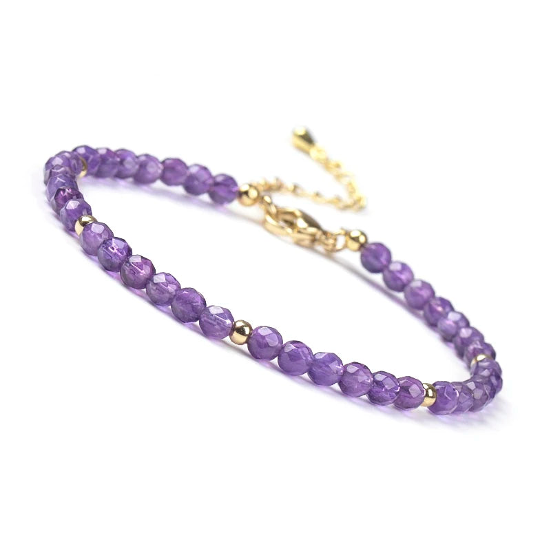 Bracelet Fin Perles Facettées 4 mm – Grenat, Cornaline, Pierre de Soleil… Fermoir Doré