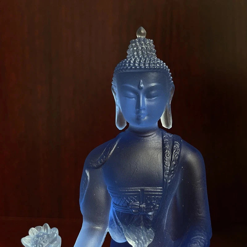 Statue Bouddha de Médecine Bleu – Style Thaï, Résine Translucide, 11 cm