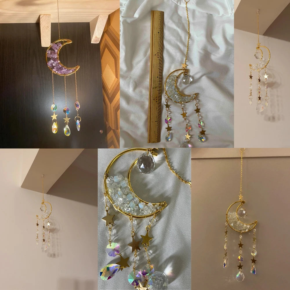 Attrape-Soleil Lune en Cristal – Suspension Arc-en-Ciel avec Éclats de Pierres et Prismes, 17 Modèles