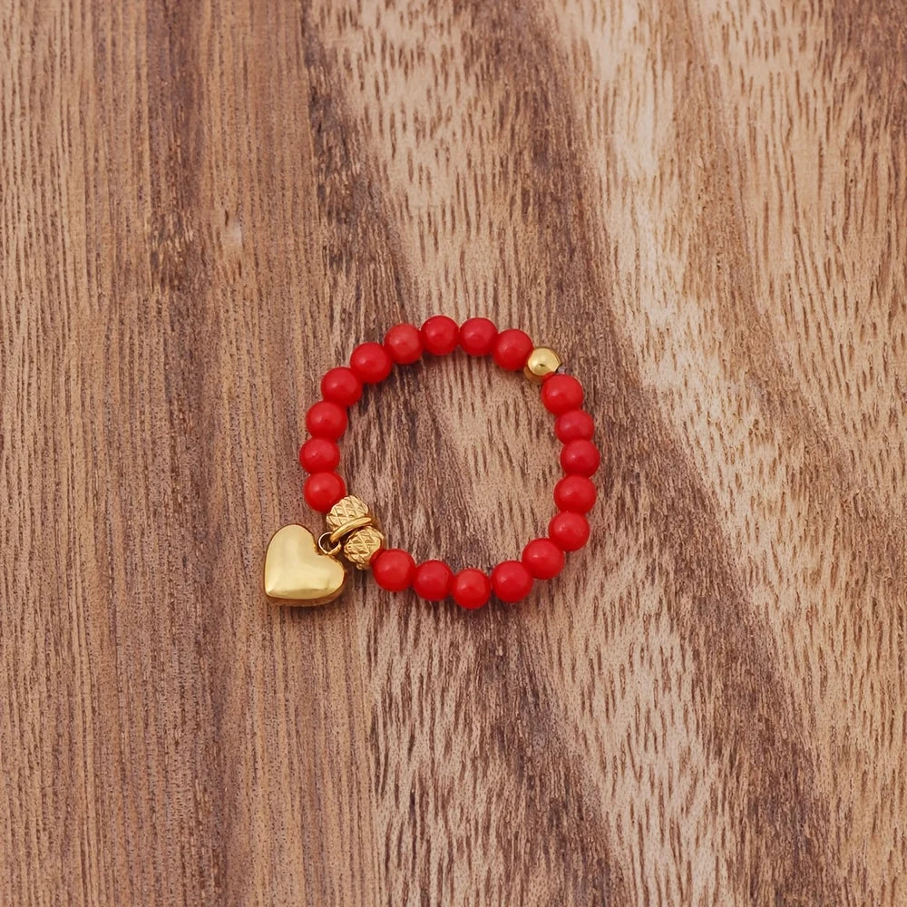 Bague Perlée Extensible en Pierres Naturelles – Cœur, Trèfle, Améthyste, Labradorite…