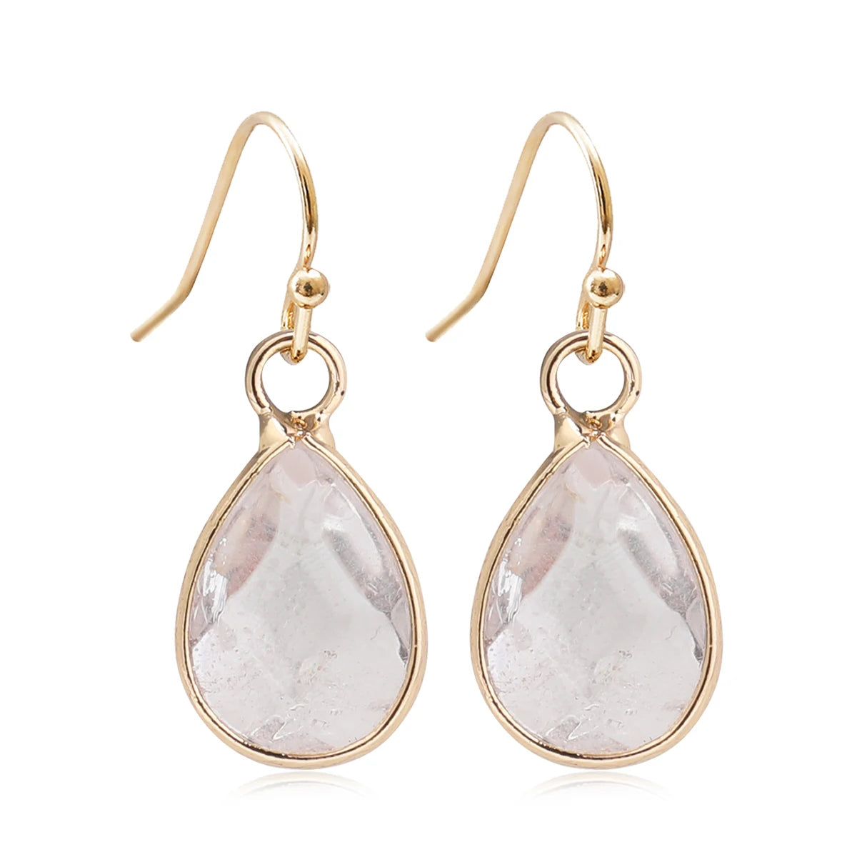 Boucles d'Oreilles Gouttes en Pierre Naturelle – Labradorite, Améthyste, Amazonite…, Doré ou Argenté