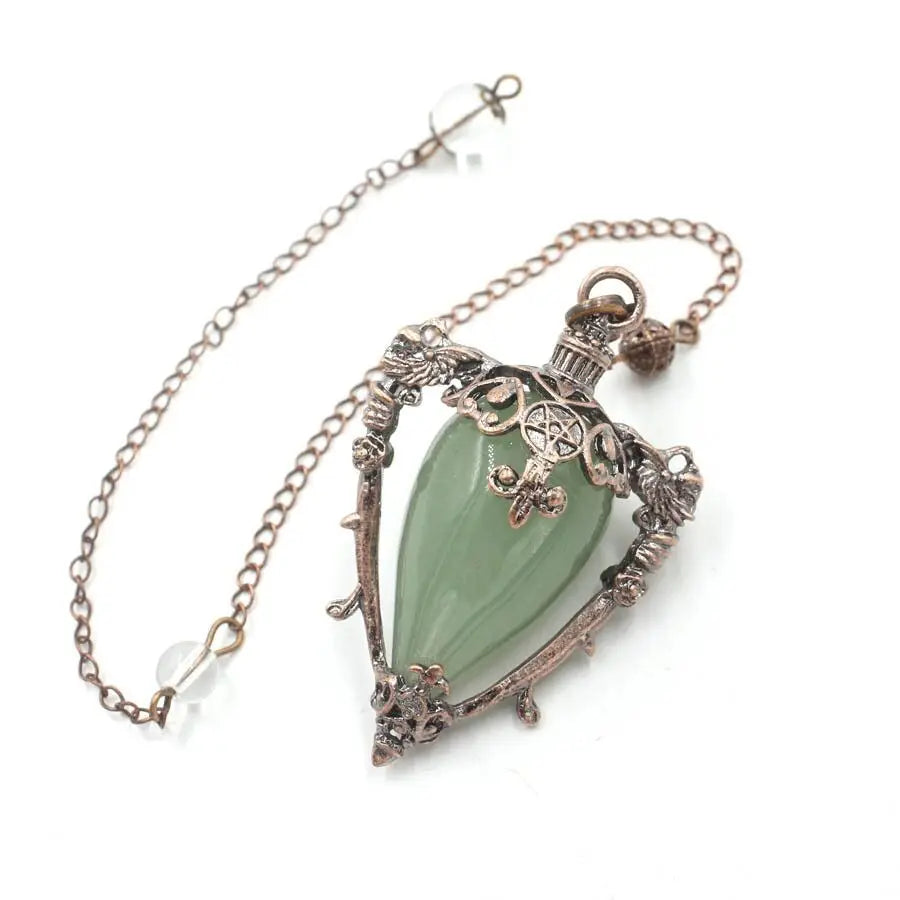 Grand Pendule Vintage en Pierre Naturelle – Cœur Serti Monture Cuivrée, Obsidienne, Améthyste, Labradorite…