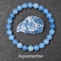 Bracelet Aigue-Marine Naturelle – Perles Bleu Ciel 6 ou 8 mm, 17 à 21 cm, Élastique