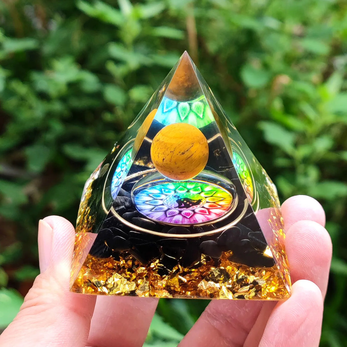 Pyramide d'Orgonite à Sphère d'Améthyste – 5 cm, Arbre de Vie, Chakras, 35 Modèles