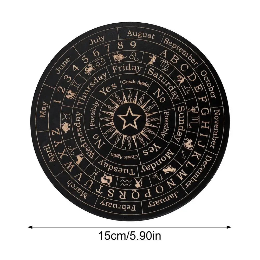 Planche à Pendule en Bois Gravé 15 cm – Soleil, Papillon de Nuit, Lune et Étoiles, 4 Modèles
