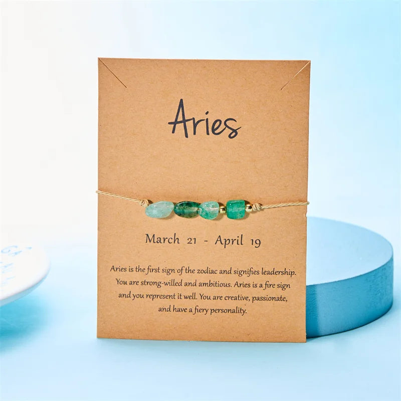 Bracelet Signe du Zodiaque en Pierres Naturelles – Cordon Réglable sur Carte Astro, 12 Signes