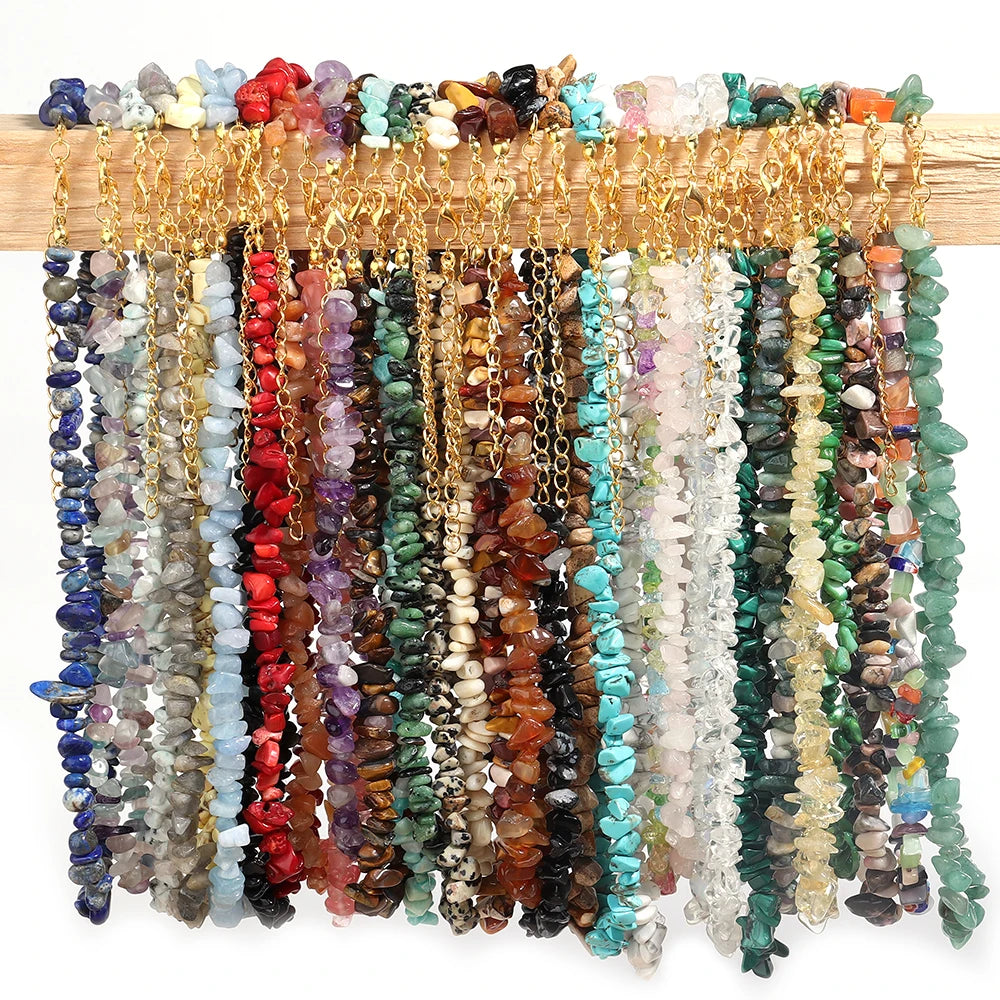 Collier Ras du Cou en Éclats de Pierres Naturelles – 16 Pierres au Choix, 43 cm