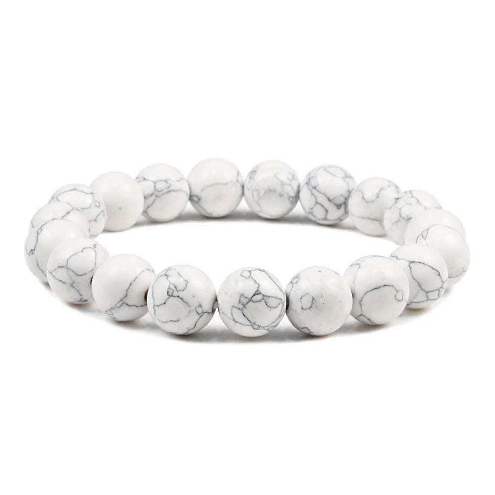 Bracelet Howlite Blanche Naturelle – Perles 6, 8 ou 10 mm, 17 à 21 cm, Femme et Homme