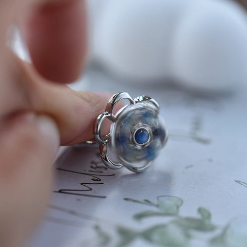 Bague Rotative Fleur en Labradorite Femme – Bague Ajustable ou Collier Assorti, Bague Pierre, Lithothérapie, Idée Cadeau Femme
