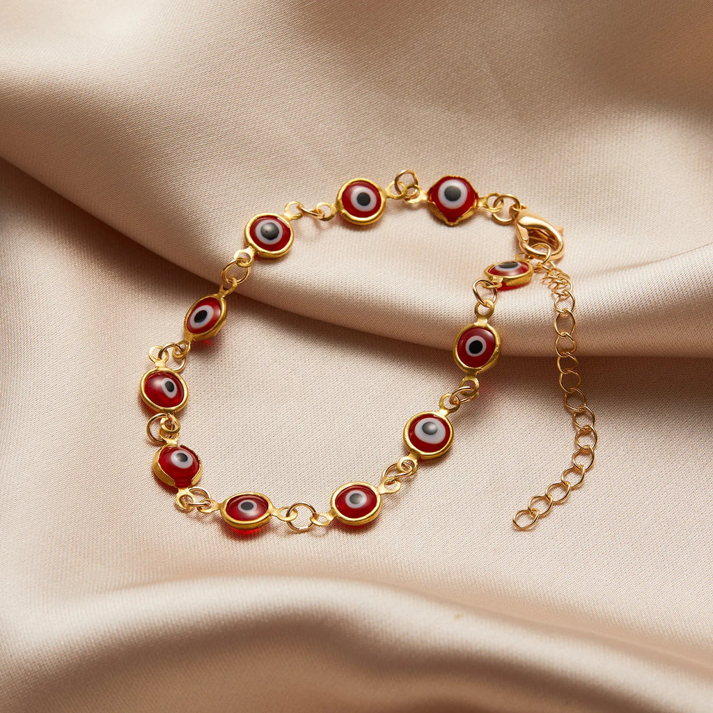 Bracelet Chaîne Œil Turc Émaillé – Bracelet Fin Doré Réglable, 5 Coloris
