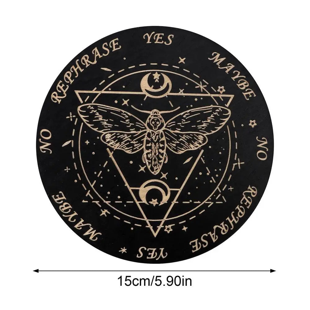 Planche à Pendule en Bois Gravé 15 cm – Soleil, Papillon de Nuit, Lune et Étoiles, 4 Modèles