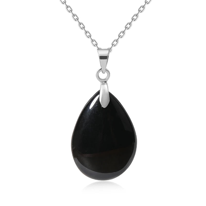 Collier Pendentif Goutte en Pierre Naturelle au Choix – Monture Dorée ou Argentée, avec Chaîne
