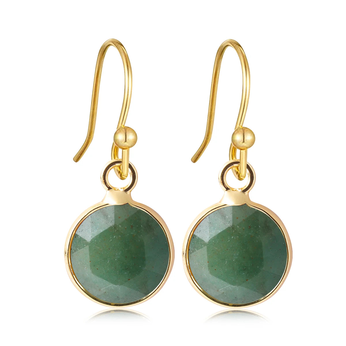 Boucles d'Oreilles Rondes en Pierre Naturelle Facettée – Crochets Acier Doré, 17 Pierres au Choix