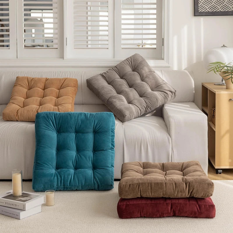 Coussin de Sol Carré Capitonné en Velours Côtelé – 45 ou 53 cm, Assise de Méditation, 9 Coloris