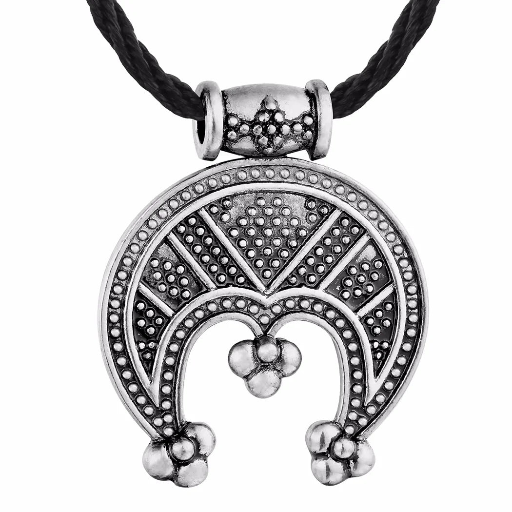 Collier Lunnitsa Croissant de Lune Femme et Homme – Pendentif Slave Ciselé Argent Vieilli ou Bronze Doré sur Cordon Noir, Bijou Lune Vintage, Idée Cadeau